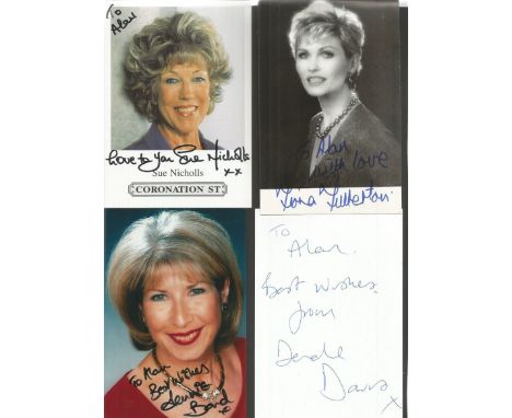 Female TV/film signed collection. 50 small 6 x 4 photos. All dedicated, includes Sue Nicholls, Fiona Fullerton, Jennie Bond, 