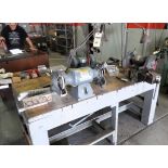Wood Table with (3) Double Ended Grinders and Vise