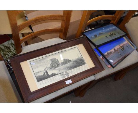 Monochrome print of the south east view of Norwich Castle together with two frame Egyptian scenes