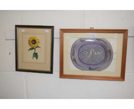 Coloured print of a Picasso plate and a framed print of a sunflower