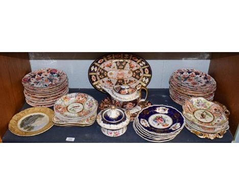 A quantity of mainly 19th century English porcelain part dinner and dessert services, etc, including a set of six Bloor Derby