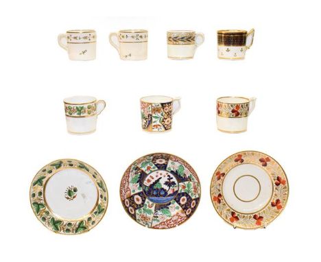 A collection of 19th century Spode, Derby and Bloor Derby coffee cans, and saucers etc (one tray).  Spode 658 saucer with sur