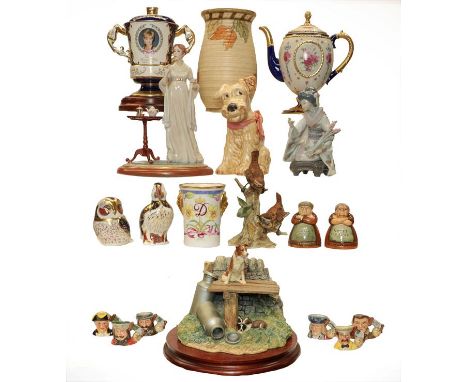 An assorted lot of ceramics, Royal Crown Derby paperweights, Charlotte Rhead, Lladro, Sylvac, Border Fine Arts, Aynsley lovin
