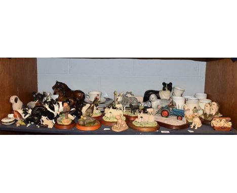 Beswick and Border Fine Arts including Friesian cow and calf (a.f.), collies, horses, Studio tractor model, sheep models, etc