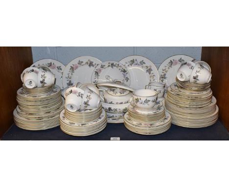 Royal Worcester June Garland dinner and tea service: eighteen dinner plates; twelve soup bowls; two serving/sandwich plates, 