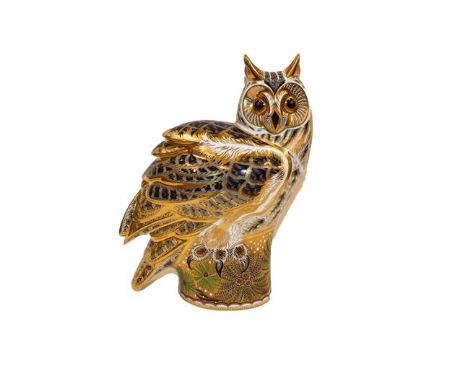 Royal Crown Derby Imari: Long Eared Owl, limited edition 217 of 300, signed by Hugh Gibson and with gold stopper, box and cer