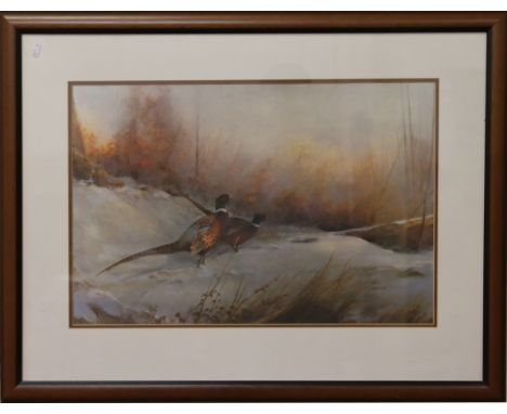 Tom Sander large framed limited edition signed print 'spring snow with pheasants' 912/975.