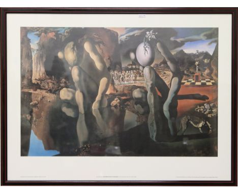 A framed Salvador Dali print entitled 'Metamorphosis of Narcissus' published by the Tate Gallery, London 1980.