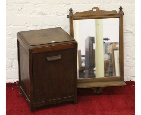 An oak purdonium with tin liner along with a mahogany framed wall mirror with shelf.