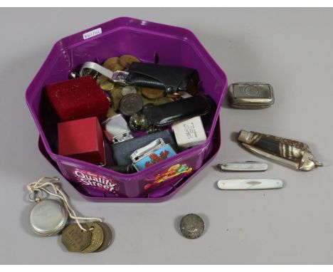 A box of various collectables to include a Short & Mason Ltd of London compass dated 1916 along with a silver fruit knife, mi