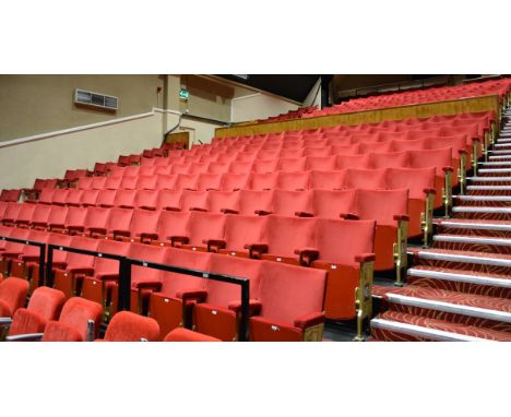 A set of nine vintage Art Deco cast metal folding theatre seats, each set complete with both decorative aisle end sections wi