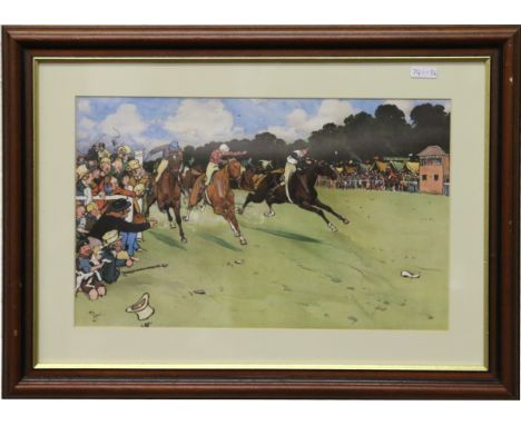 A mahogany framed Cecil Aldin print 'A Day at the Races' dated 1901.