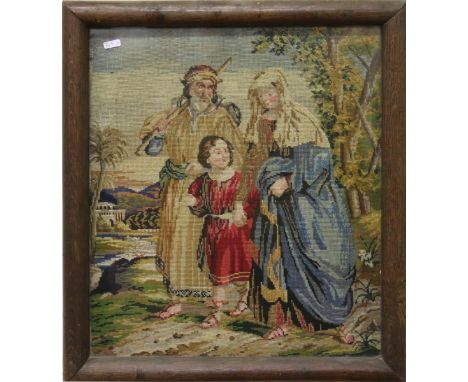 A 19th century mahogany framed tapestry religious scene.