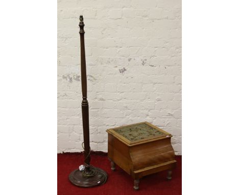 A Victorian mahogany commode along with a turned mahogany lamp standard.
