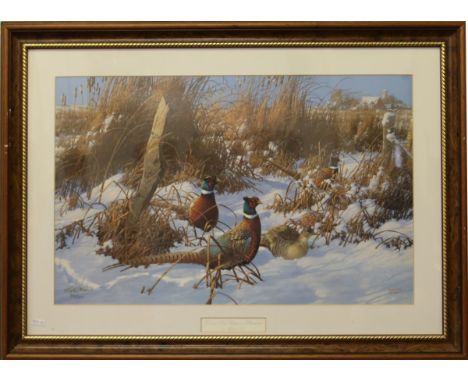 Michael Sieve large framed limited edition signed print 'corner post refuge-pheasants' 832/1200 with certificate.