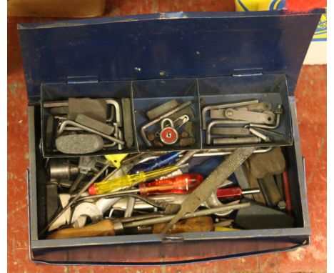 A small steel tool box and contents of tools.