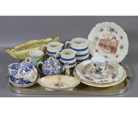 A tray of china and crockery to include Royal Worcester, 19th century items, blush ground tray, etc.