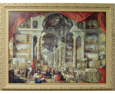 A large gilt framed continental interior print.
