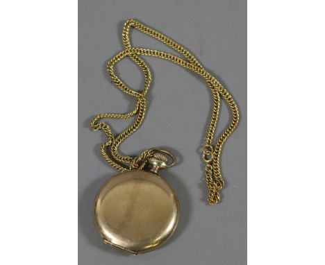 An Imperial Swiss made gold plated hunter pocket watch and chain with manual button wind and subsidiary second.