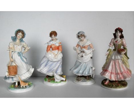 A selection of Royal Worcester limited edition figurines: Old Country Ways, The Milkmaid, The Shepherdess, A Farmer's Wife, F