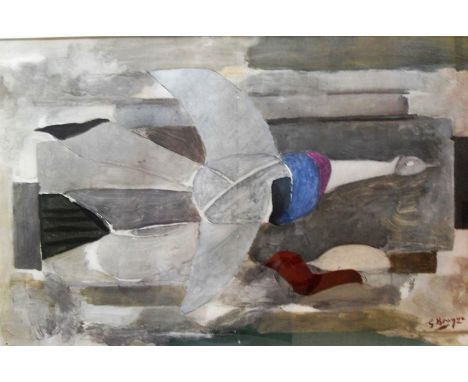 Georges Braque, OISEAU, lithograph, printed by Mourlot 1955, framed and mounted, 34 x 50cm