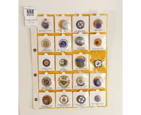 Police enamel Bowling badges x 20 on one page.  This is one lot of three similar lots offered by us today. 