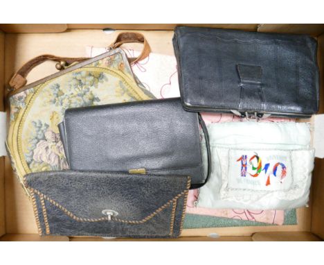 A collection of vintage hand bags, night gown cases and similar 