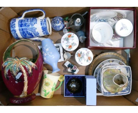 A mixed collection of items to include Wedgwood Kutani Crane lidded pots, Carltonware mug, Spode Vase, Decorative plates etc 