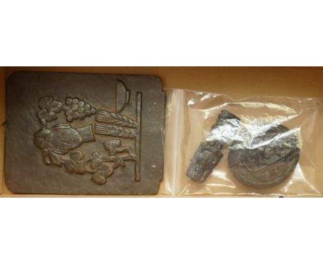 An interesting and unusual hand cast iron plaque bearing designers initials HB in monogram.  Clearly removed from something l