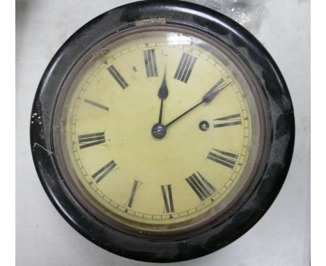 Ebonised Wood Antique Wall Clock, diameter of face 19.5cm 