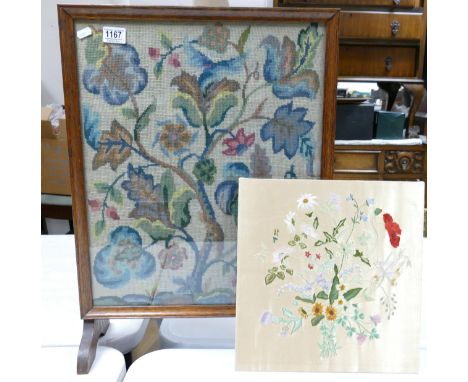 Tapestry Fire Screen &amp; Emboidered Panel(2) 