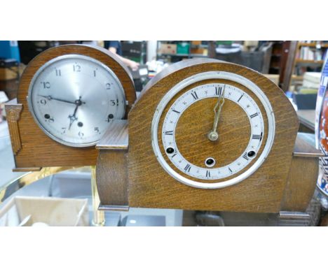 Two oak cased mantle clock 