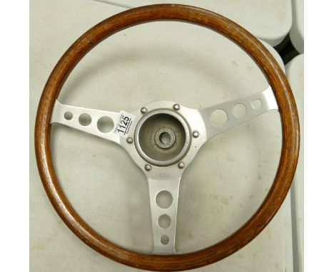A vintage Styla wood rim steering wheel, 38cm diameter. 