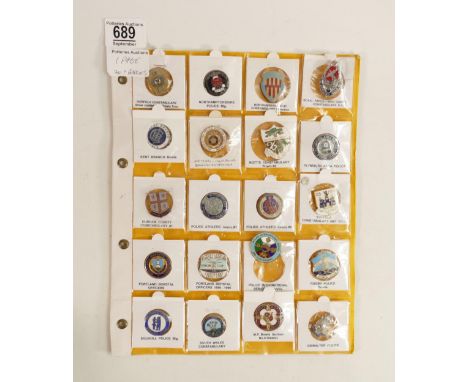 Police enamel Bowling badges x 20 on one page.  This is one lot of three similar lots offered by us today. 