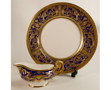 De Lamerie Fine Bone China heavily gilded large round platter and sauceboat , specially made high end quality item, new and M