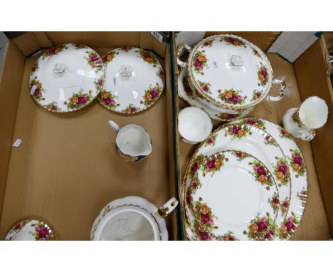 A collection of Royal Albert Old Country Roses Patterned items to include, Tureens, Tureen lids, side plates, platters &amp; 