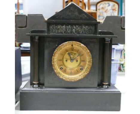 Large Slate Mantle Clock, length 34.5cm 