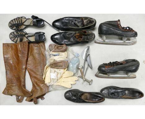 A collection of vintage shoes ladies and gents to include ice skates, Manfreed &amp; sons Edwardian boots, Childrens shoes, g