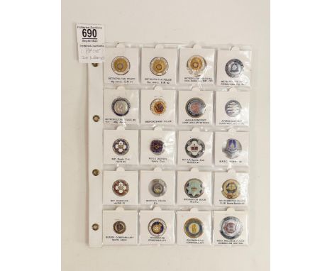 Police enamel Bowling badges x 20 on one page.  This is one lot of three similar lots offered by us today. 