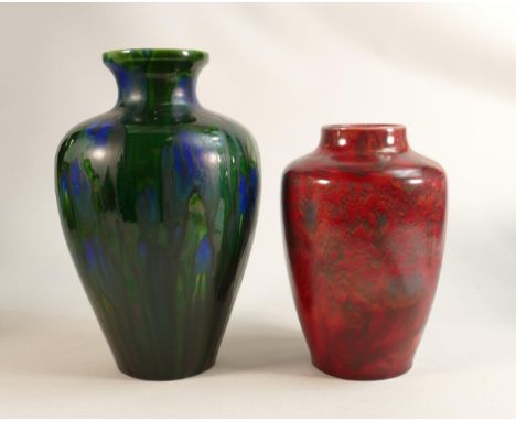 Minton Hollins Astra Ware Drip Glazed Vases, larger item with glaze production fault to foot &amp; red vase with chip to rim,