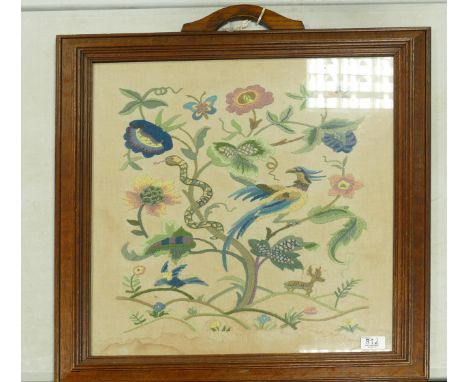 Oak Framed floral decorated woolen tapestry fire screen: Tapestry size 58 x 48cm. 