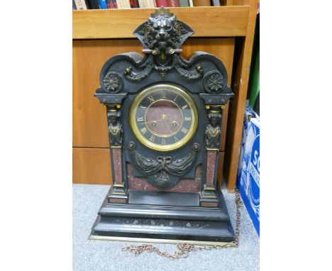 Large and very heavy black slate mantle clock, measuring 47cm high x 35cm wide x 20cm deep. 