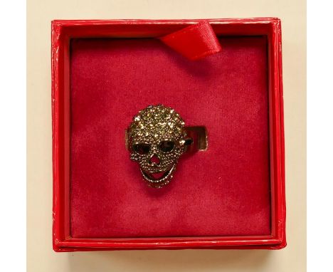 Butler &amp; Wilson costume jewellery pewter effect diamante adjustable skull ring 