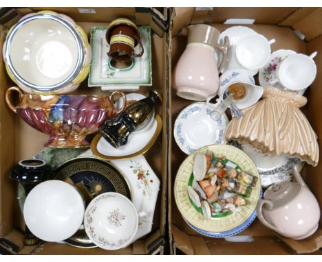 A mixed collection of items to include decorative pottery, Early Wedgwood Teapot &amp; jug, Goebel figures etc (2 trays) 