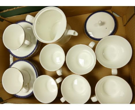 A collection of Wedgwood Midnight Patterned Oversized Tea Cups, Saucers &amp; Large Teapot, 18 pieces , factory seconds 