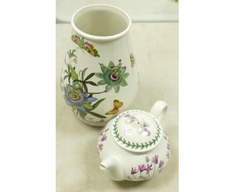 Portmeirion Botanical Patterned Small Teapot &amp; Large Vase, tallest 25cm(2) 