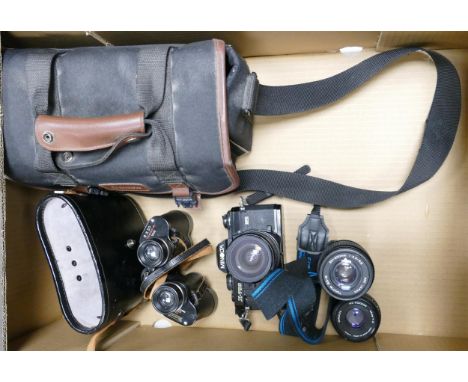 A mixed collection of items to include Minolta X-700 SLR 35mm Camera &amp; lens, Peonar 8 x 30 binoculars etc 