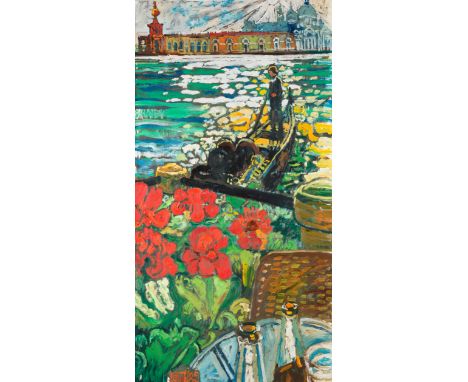 • JOHN BRATBY RA (1928-1992)VIEW OF A VENETIAN CANALsigned and dated lower left Bratby 85oil on canvas122 x 63.5 cm/ 48 x 25 