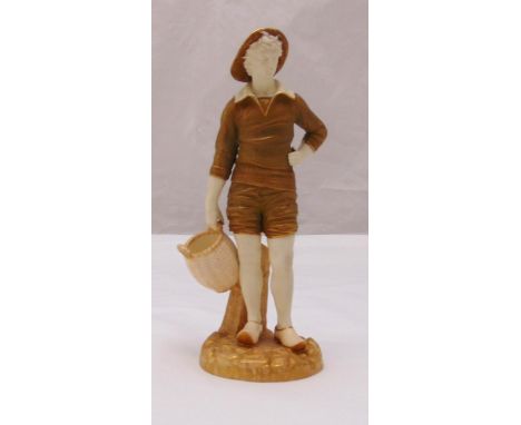 Royal Worcester figurine of a fisherman holding a basket on raised naturalistic base, marks to the base no. 1202, 21.5cm (h)