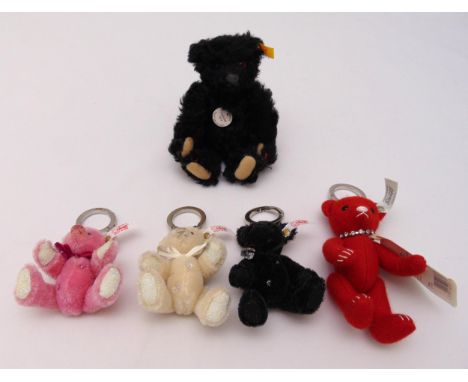 Steiff miniature Teddy Bear yellow tag 029257 and four Steiff key ring bears to include white tag 0336132, white tag 036330, 